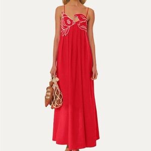 FARM Rio Vibrant Red Maxi Dress with Fish Motif